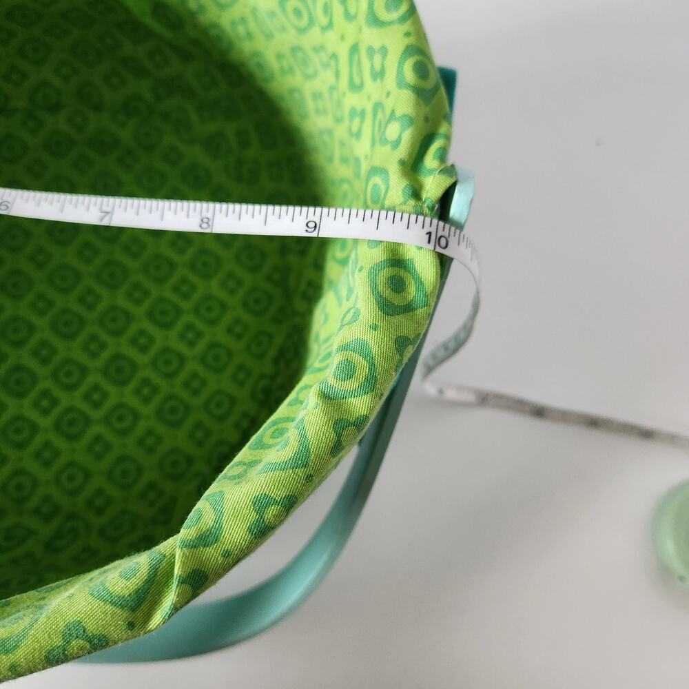 Pastel Blue 9.5" Easter Basket With Handle Green Fabric Liner Spring Deco Basket - Picture 6 of 6